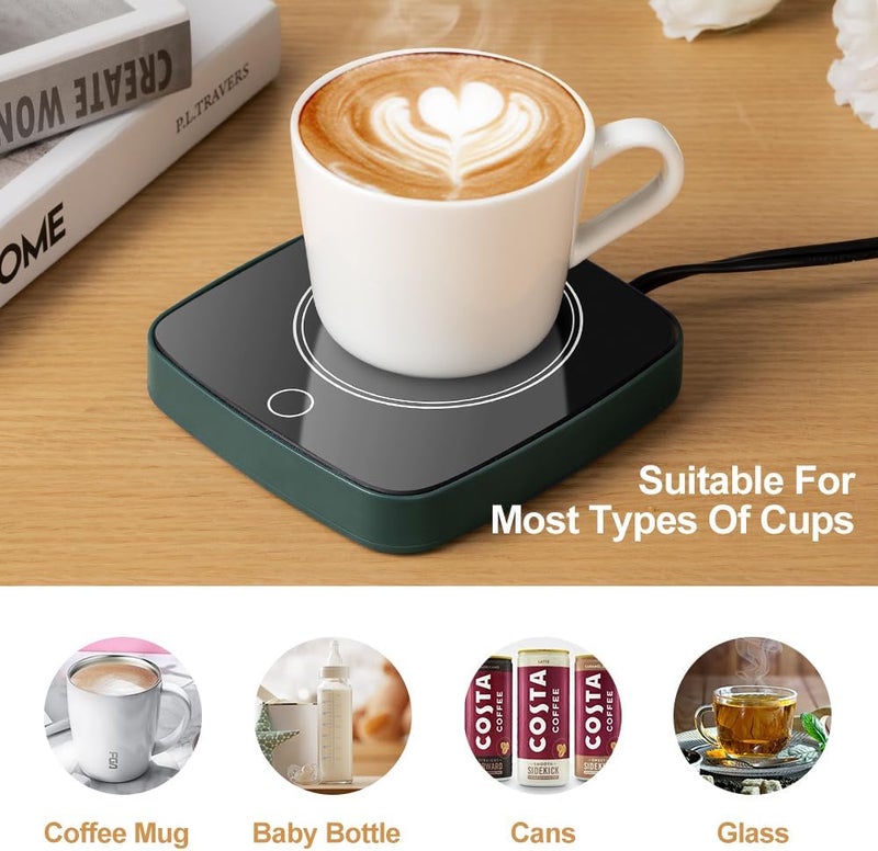 Defashun Coffee Cup Warmer 12Hours Auto Shut-Off Mug Warmer with 3 Temperature Setting,Waterproof Tempered Glass Honeycomb Vents 16W Electric Coffee Warmer for Desk Use (Green) - Image 5